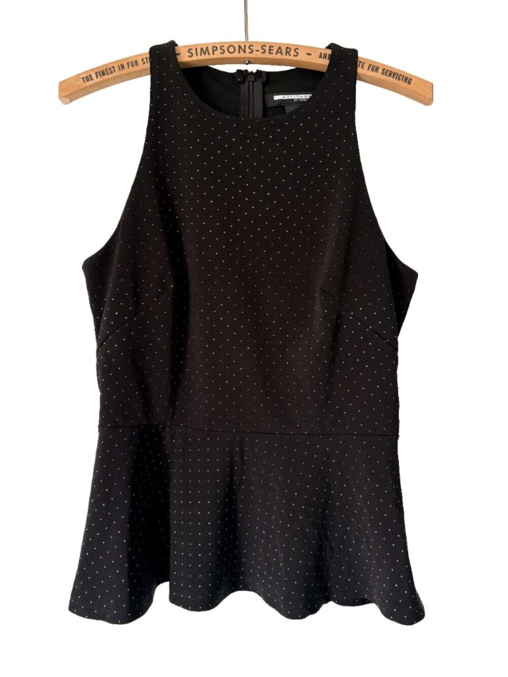 Attitude Womens Small Black Peplum Sleeveless Blouse Work Office